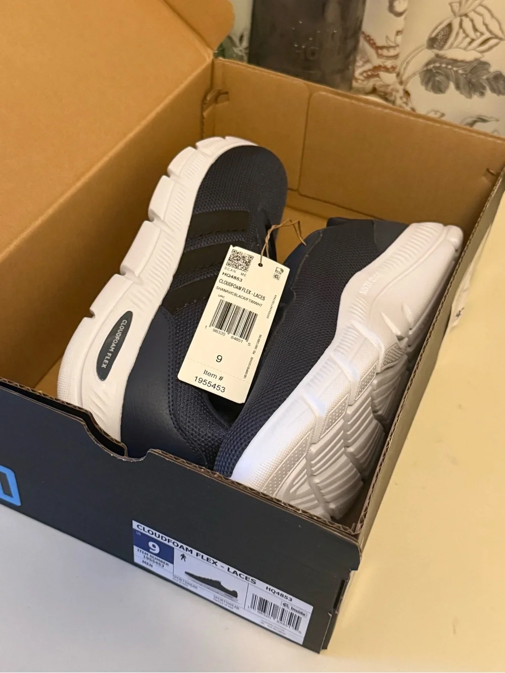 adidas Men's Navy and White Cloudfoam Flex Athletic Shoes